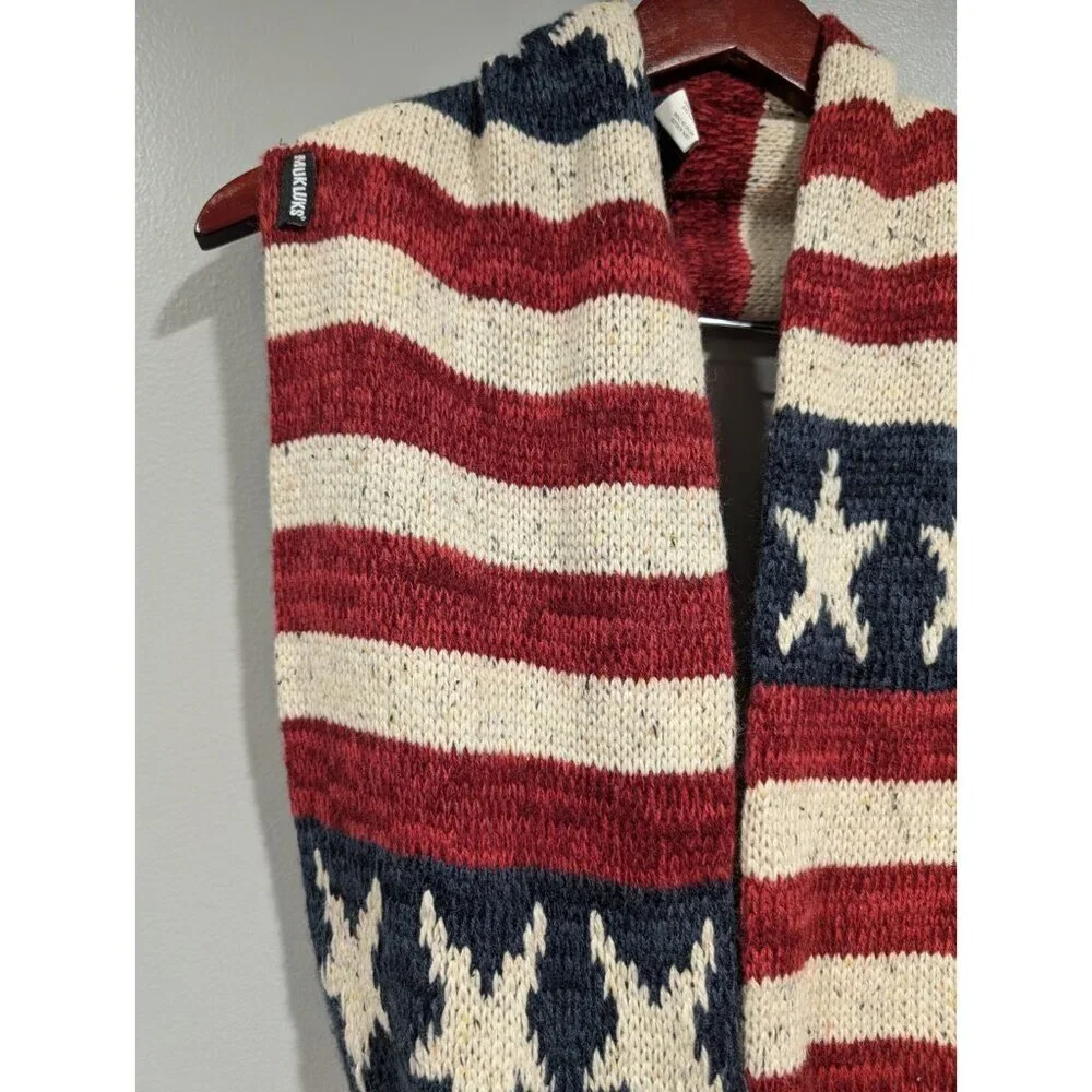 MUKLUKS American Flag Infinity Sweater Scarf Red Blue Stars Stripe Patriotic